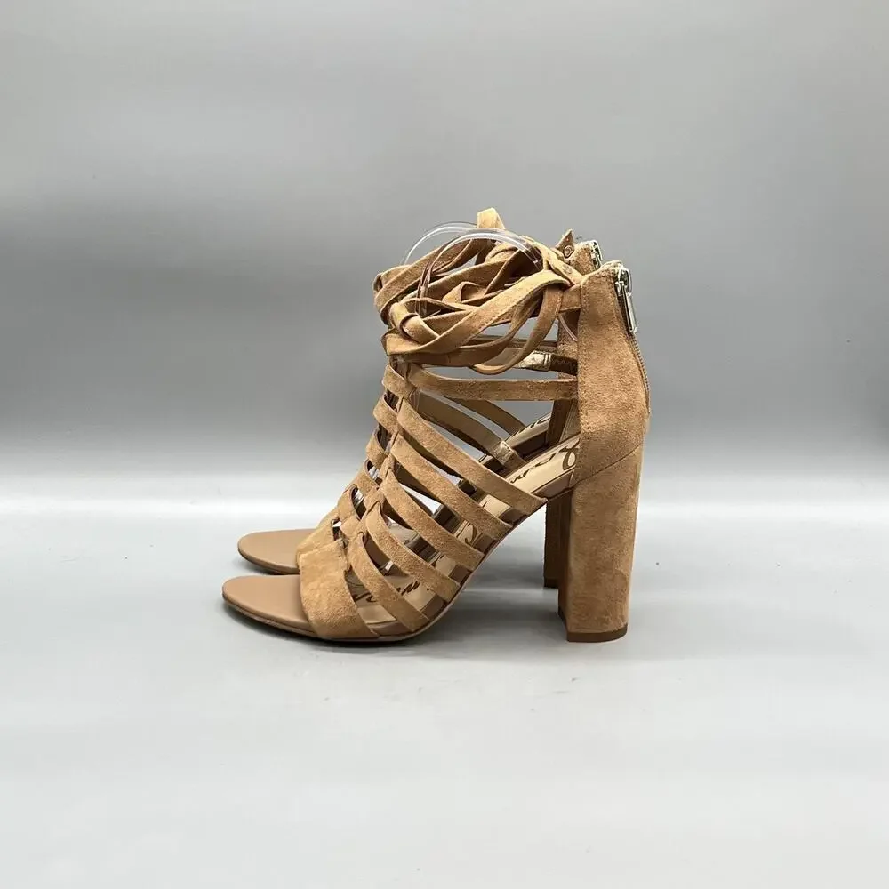 Sam Edelman Sandals Womens 8 Brown Suede Strappy Block Heel Yarina Shoes